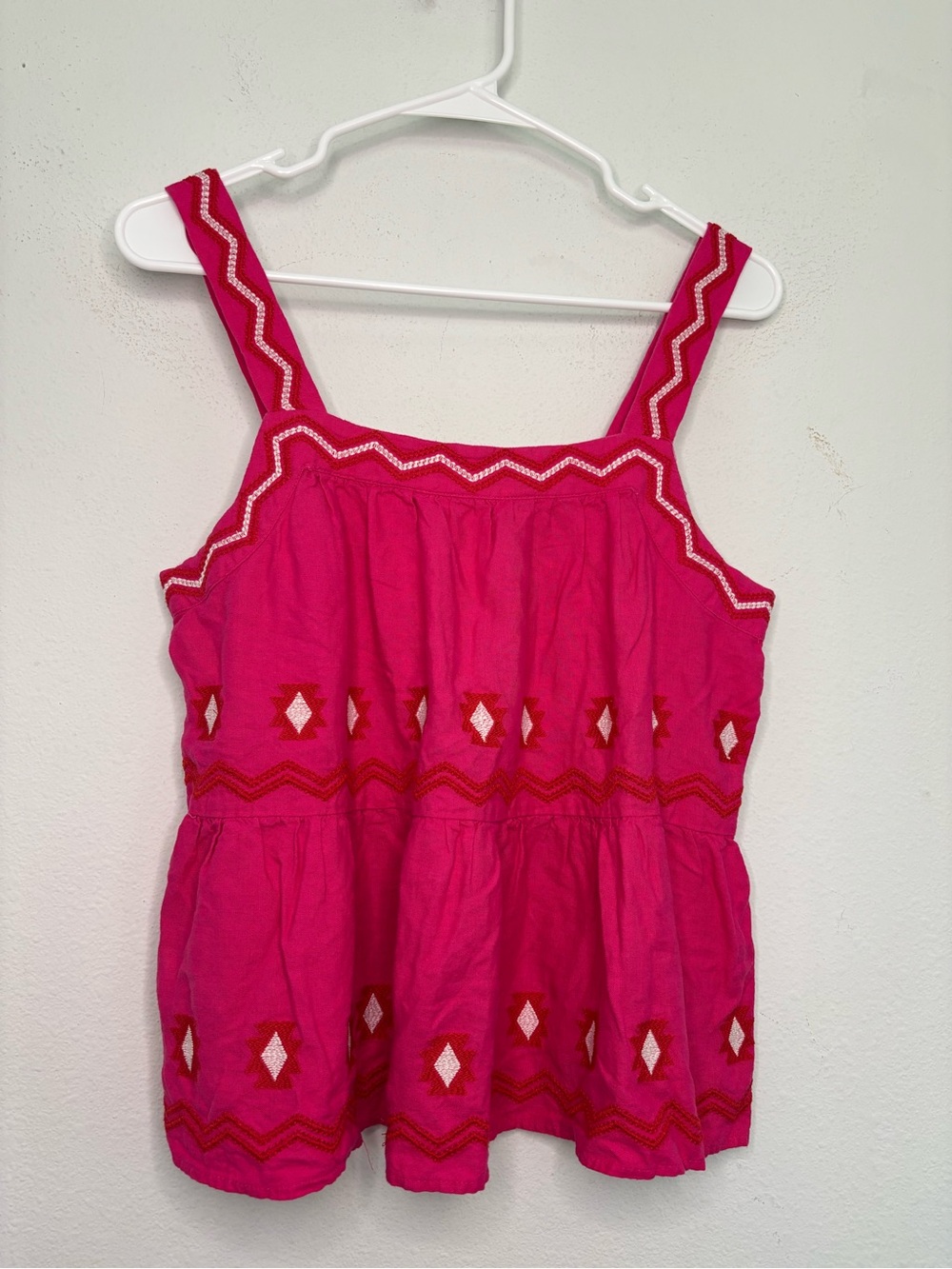 LOFT EMBROIDERED HOT PINK LINEN BLEND PEPLUM BLOUSE SZ SMALL